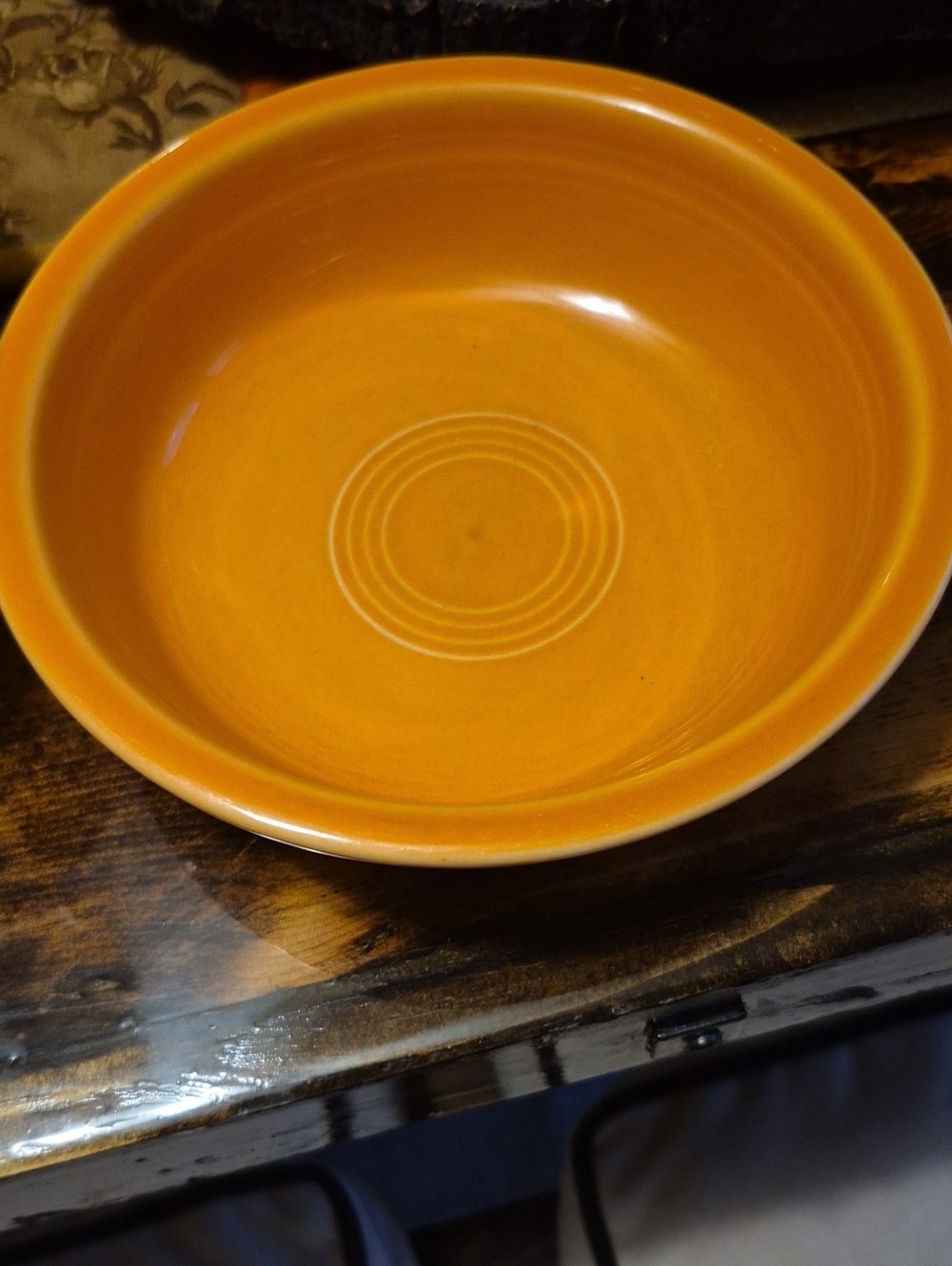 Fiestaware Orange Glazed Stoneware Serving Bowl with Concentric Rings